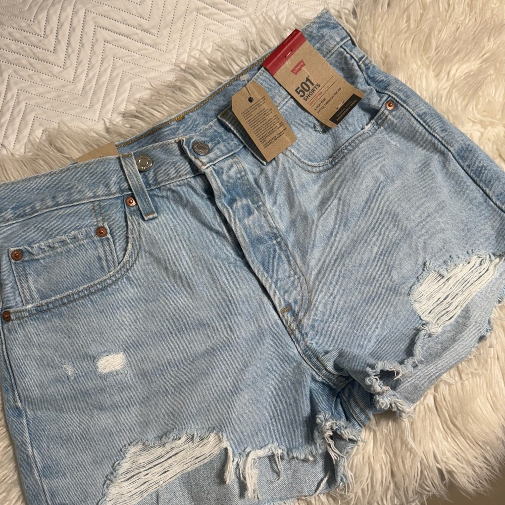 Levi's Women's Distressed Light Blue Jean Shorts 501s